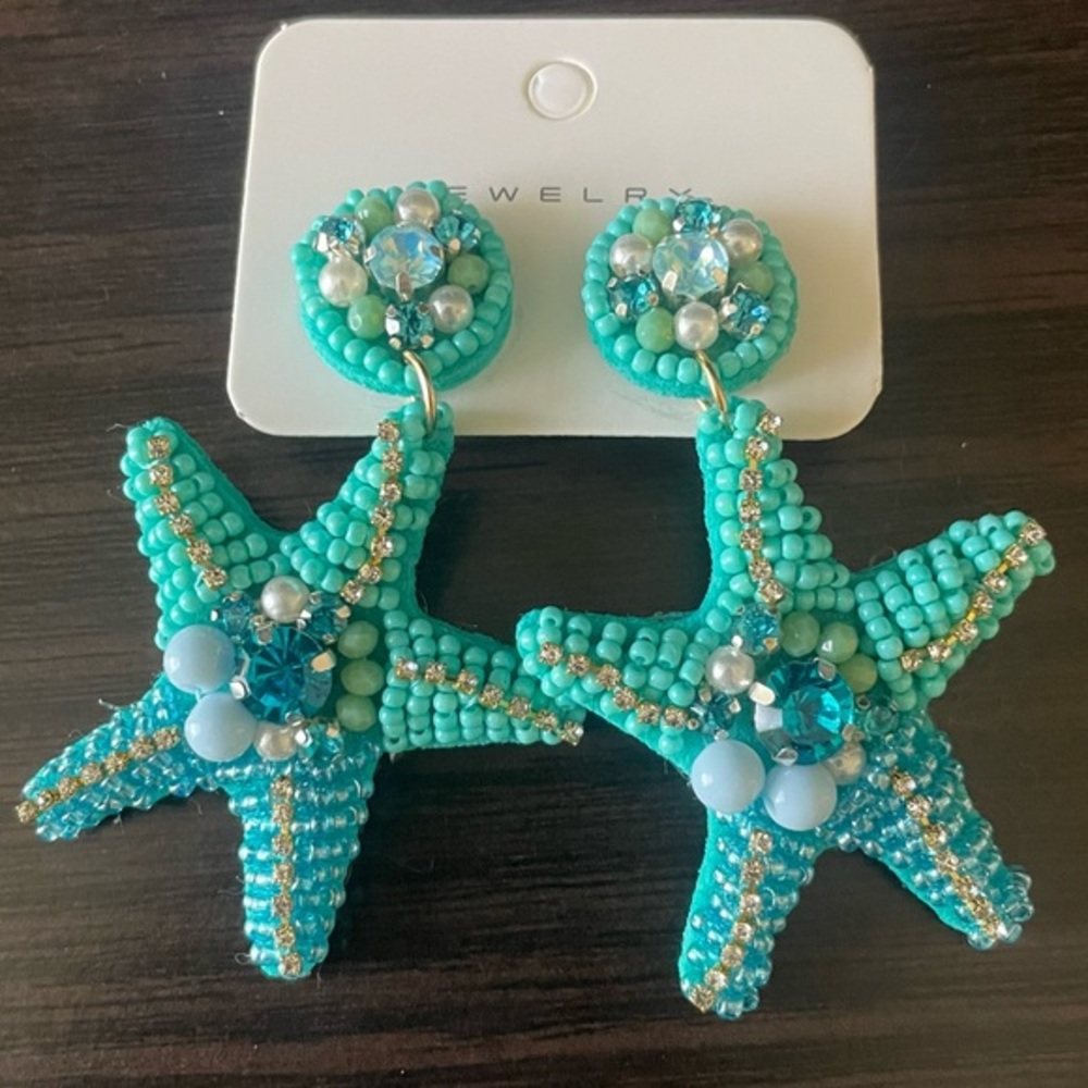 **NEW** Beaded Turquoise Starfish Earrings